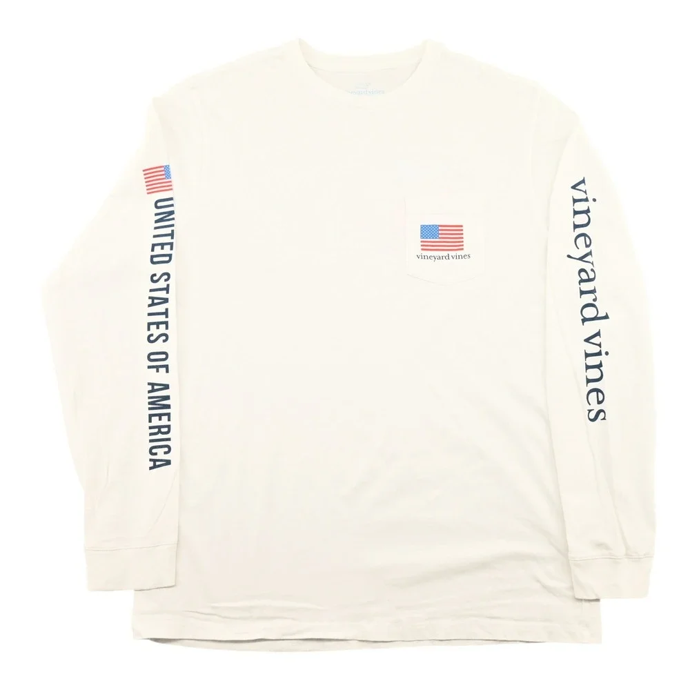 100% Cotton Vineyard Vines Mens L Space Whale Astronaut Long Sleeve Pocket Tee